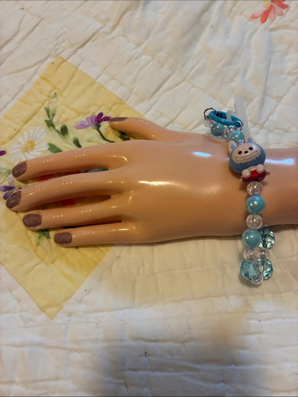 NWT’s- Cute Beaded Blue Bunny Monster Keychain in Blue & Clear Beads